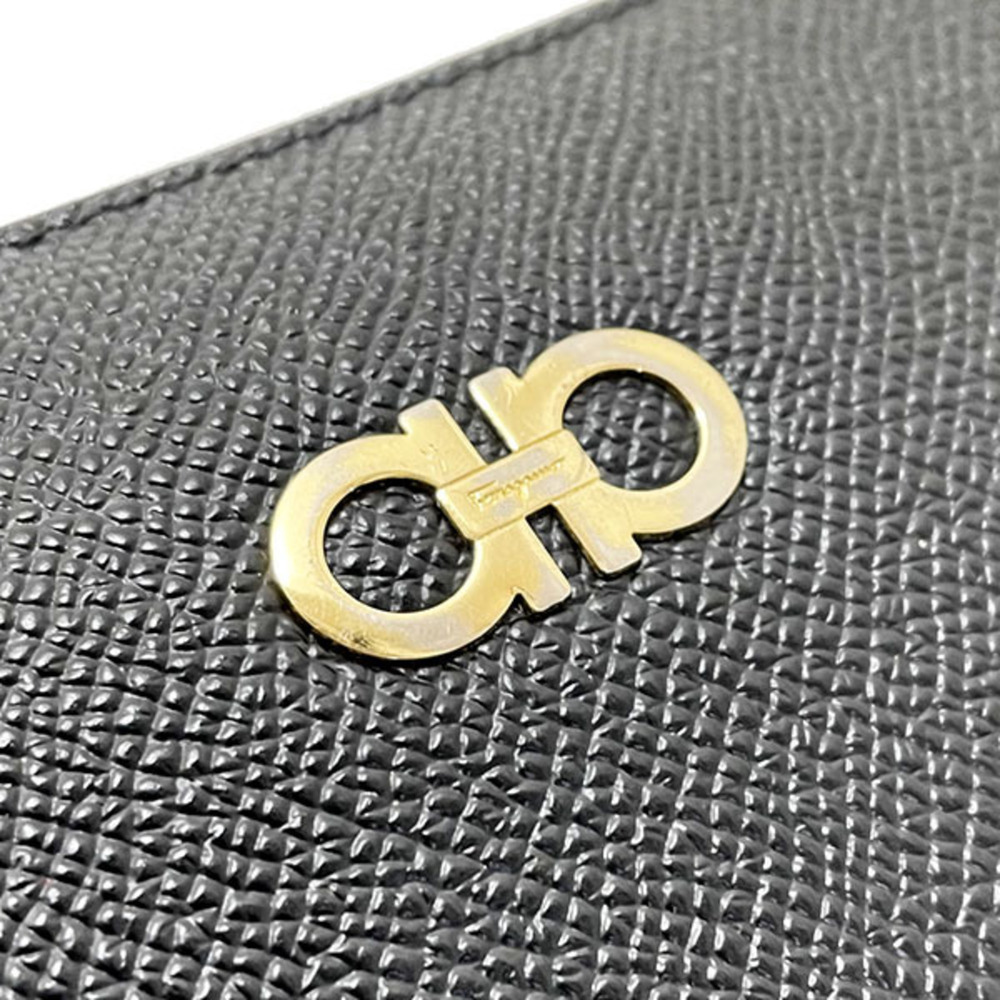 SALVATORE FERRAGAMO Long Wallet Gancini Round Calf Leather Black 22 O016 Icon Do - Picture 5 of 10